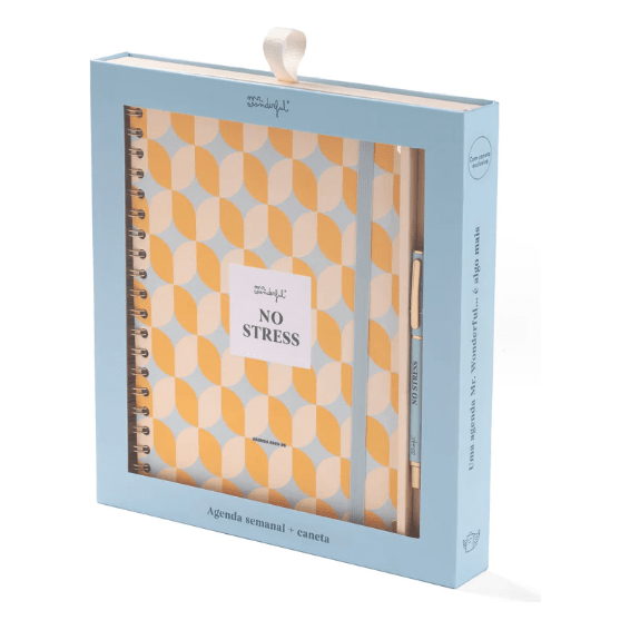 Conjunto Agenda 25-26 + Caneta - No Stress Mr. Wonderful - Papelaria Encantada