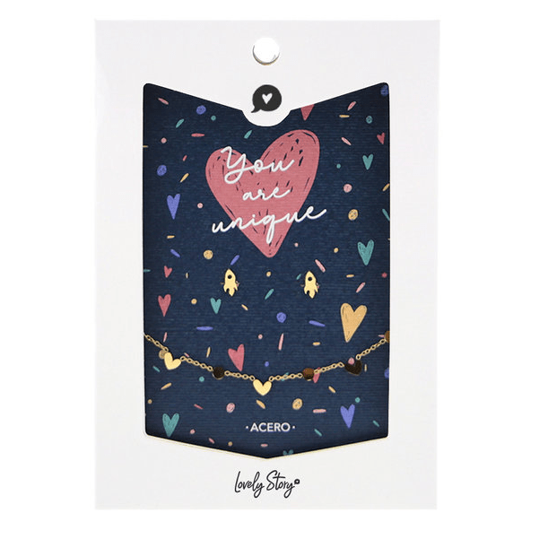 Conjunto brincos + pulseira you are unique - hearts Lovestory - Papelaria Encantada