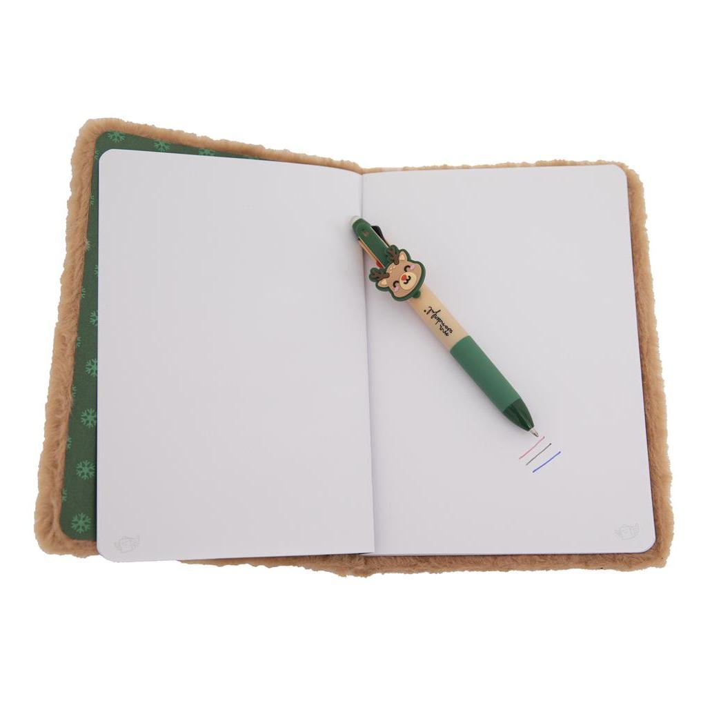 Conjunto caderno A5 fofinho + esferográfica multicolorida - Rena - Papelaria Encantada
