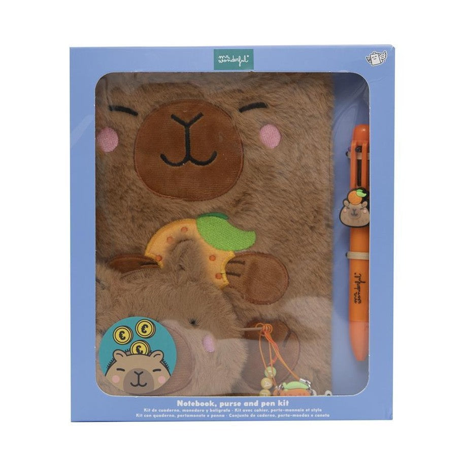 Conjunto caderno A5 + porta - moedas + esferográfica multicolor Capivara Mr.wonderful - Papelaria Encantada