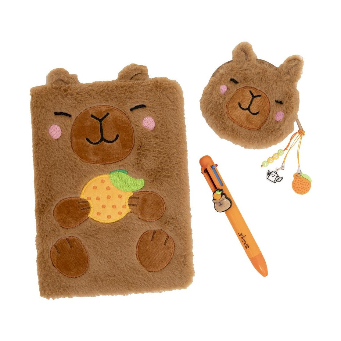 Conjunto caderno A5 + porta - moedas + esferográfica multicolor Capivara Mr.wonderful - Papelaria Encantada