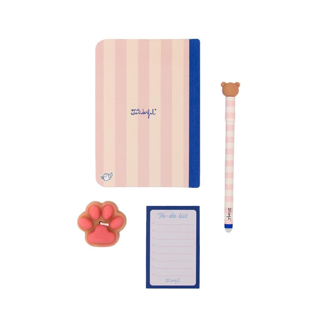 Conjunto Caderno A6 + Porta cartões + Esferográfica apagável Bo - bo Mae Ursa - Mr. Wonderful - Papelaria Encantada
