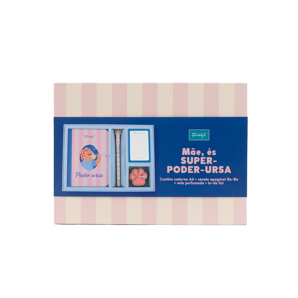 Conjunto Caderno A6 + Porta cartões + Esferográfica apagável Bo - bo Mae Ursa - Mr. Wonderful - Papelaria Encantada