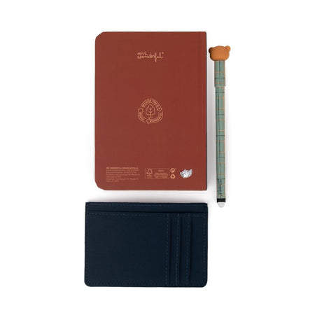 Conjunto Caderno A6 + Porta - cartões + Esferográfica apagável Bo - bo Urso - Talent - oso - Mr. Wonderful - Papelaria Encantada