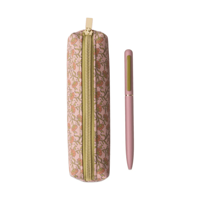 Conjunto Caneta e Estojo Floral Vintage Rosa – DesignWorks Ink - Papelaria Encantada