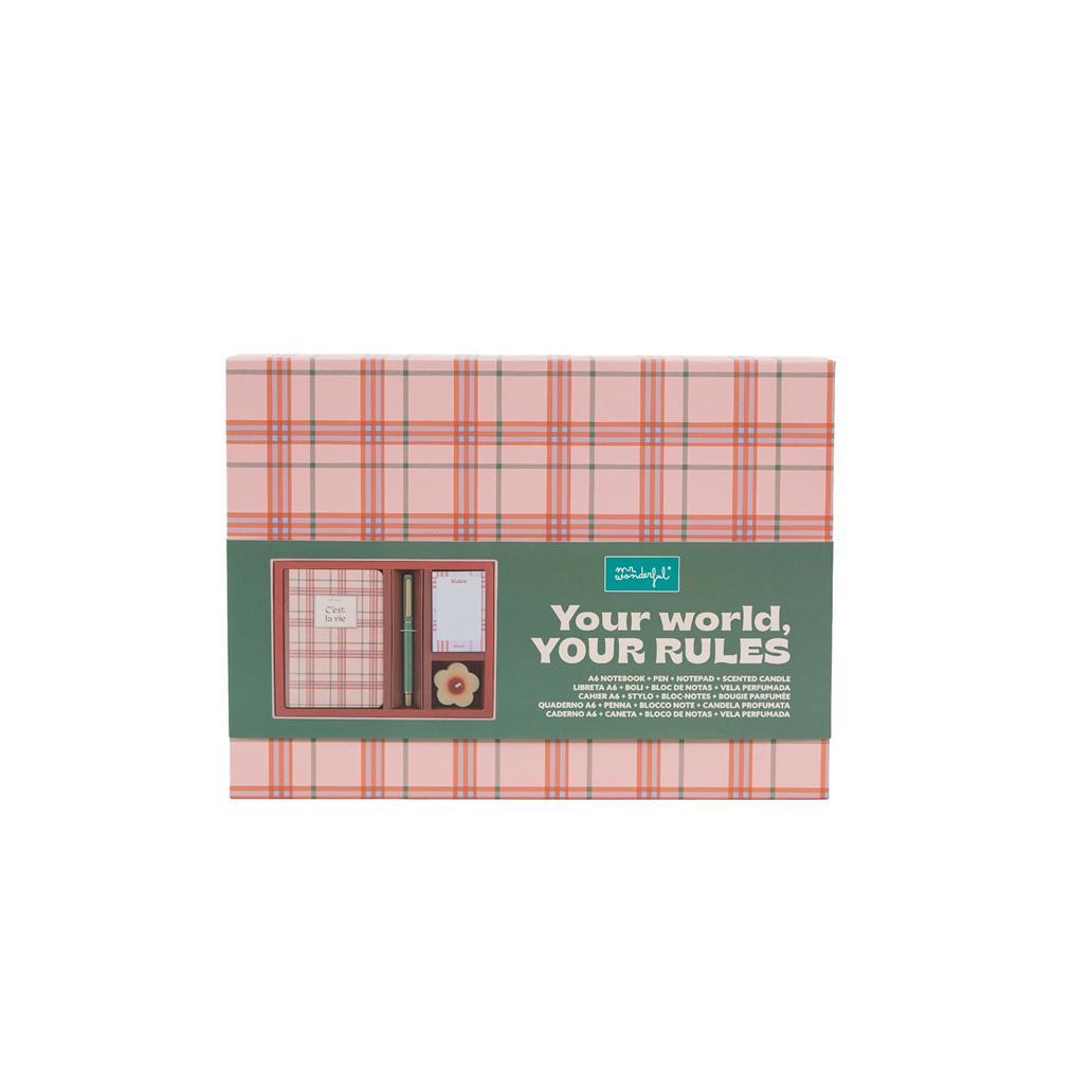 Conjunto com caderno A6 + caneta + bloco de notas + vela - C´est la vie Mr.wonderful - Papelaria Encantada