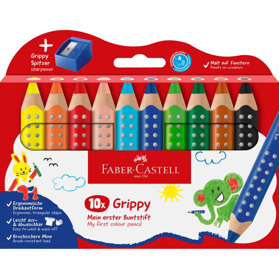 Conjunto de 10 lapis de cor faber - castell grippy C/afia XXL - Papelaria Encantada