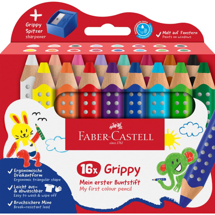 Conjunto de 16 lápis de cor faber - castell grippy C/afia XXL - Papelaria Encantada