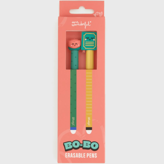 Conjunto de 2 Canetas Apagáveis Bo-Bo - Para Escrever Histórias Memoráveis Mr. Wonderful Sant Jordi - Papelaria Encantada