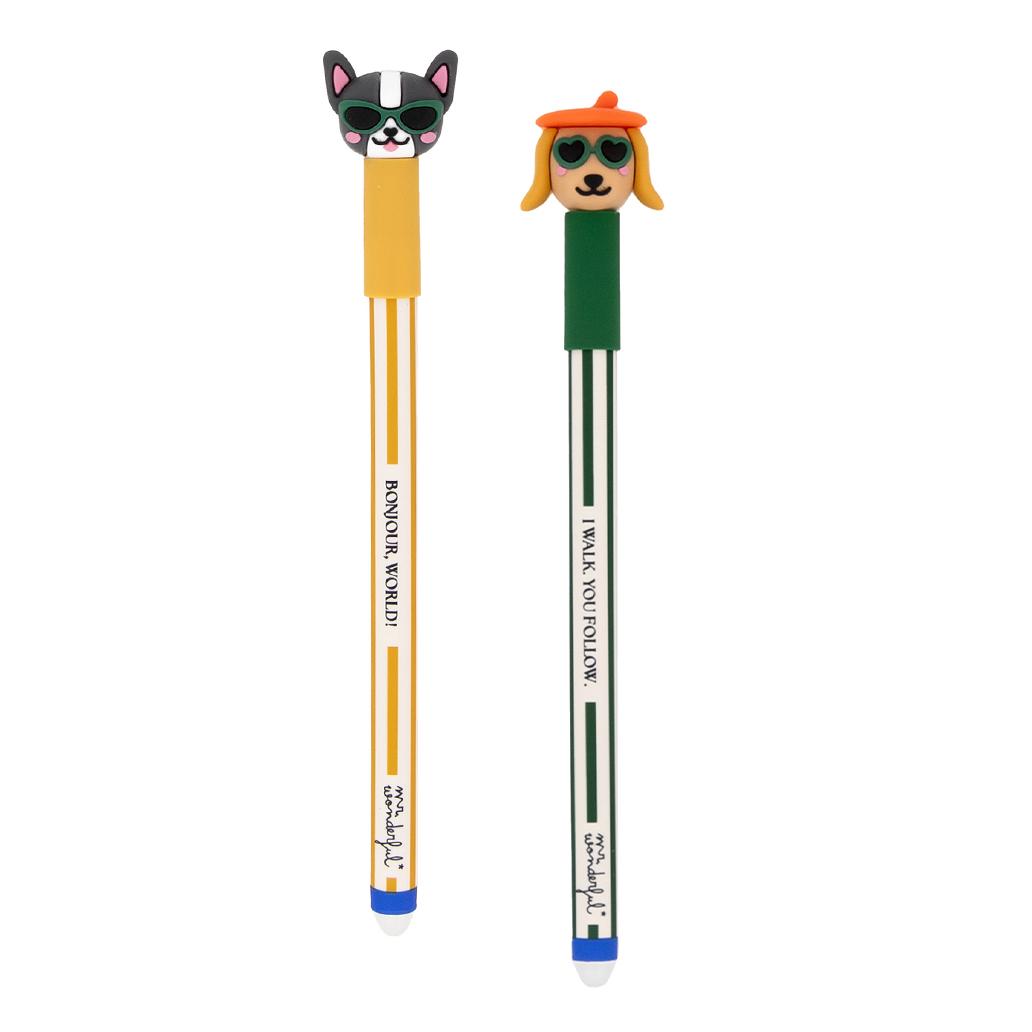 Conjunto de 2 Esferográficas apagáveis Bo - Bo - Cão salsicha e Buldogue - Papelaria Encantada