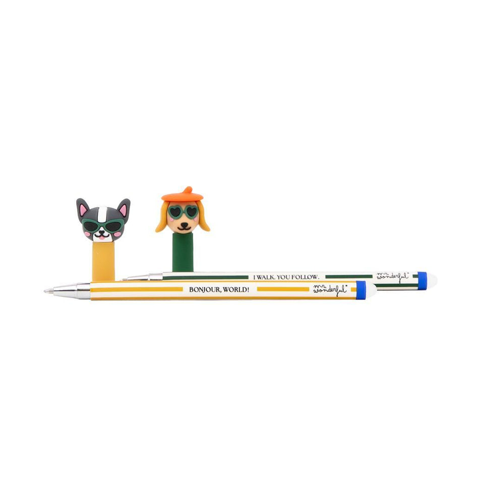 Conjunto de 2 Esferográficas apagáveis Bo - Bo - Cão salsicha e Buldogue - Papelaria Encantada