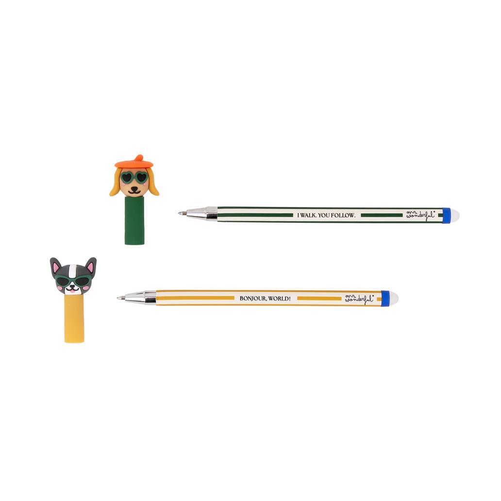 Conjunto de 2 Esferográficas apagáveis Bo - Bo - Cão salsicha e Buldogue - Papelaria Encantada