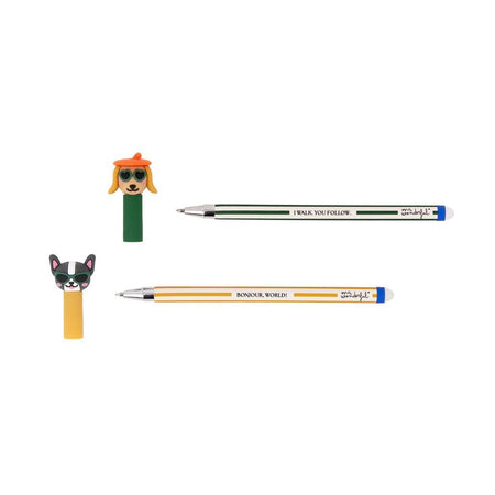 Conjunto de 2 Esferográficas apagáveis Bo - Bo - Cão salsicha e Buldogue - Papelaria Encantada