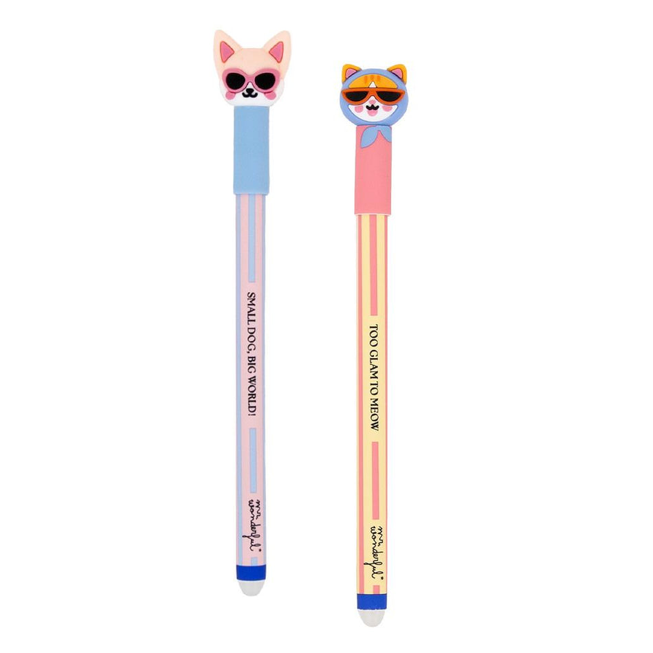 Conjunto de 2 Esferográficas apagáveis Bo - Bo - Gato e Chihuahua - Mr. Wonderful - Papelaria Encantada