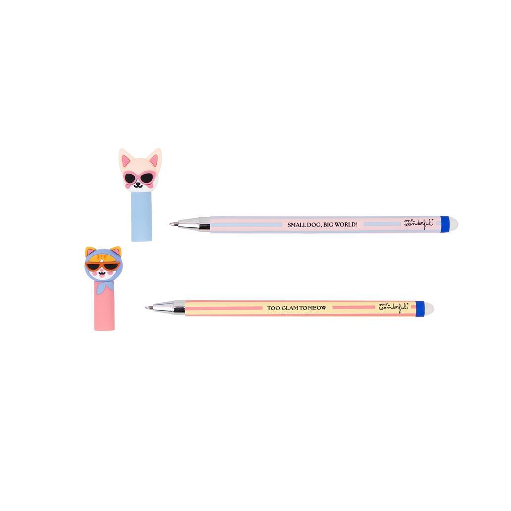 Conjunto de 2 Esferográficas apagáveis Bo - Bo - Gato e Chihuahua - Mr. Wonderful - Papelaria Encantada