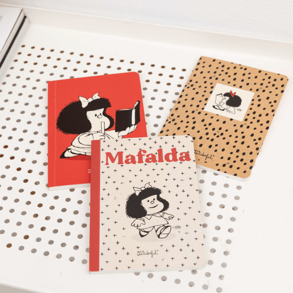 Conjunto de 3 cadernos A5 Mafalda - Define os teus objetivos - Mr.wonderful - Papelaria Encantada