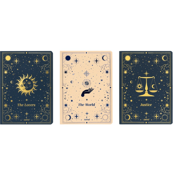 Conjunto de 3 cadernos A6 Astral - Papelaria Encantada