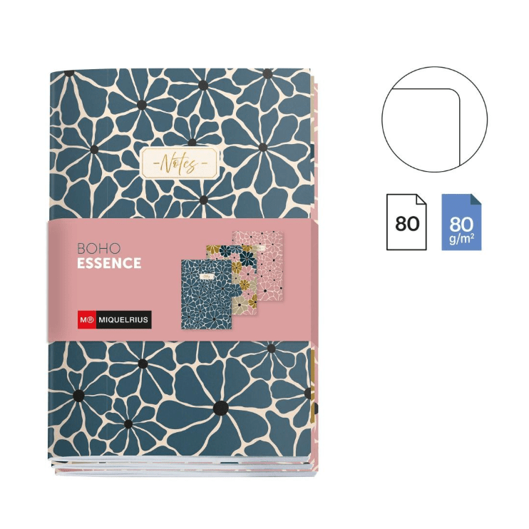 Conjunto de 3 Cadernos Lisos Miquelrius Boho Essence - Papelaria Encantada