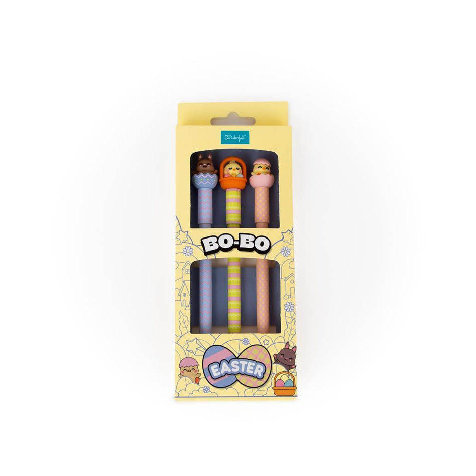 Conjunto de 3 canetas apagáveis Bo - Bo Páscoa - Coelho e Pintainhos - Mr. Wonderful - Papelaria Encantada