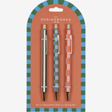 Conjunto de 3 canetas Stripes & Checks Designworks - Papelaria Encantada