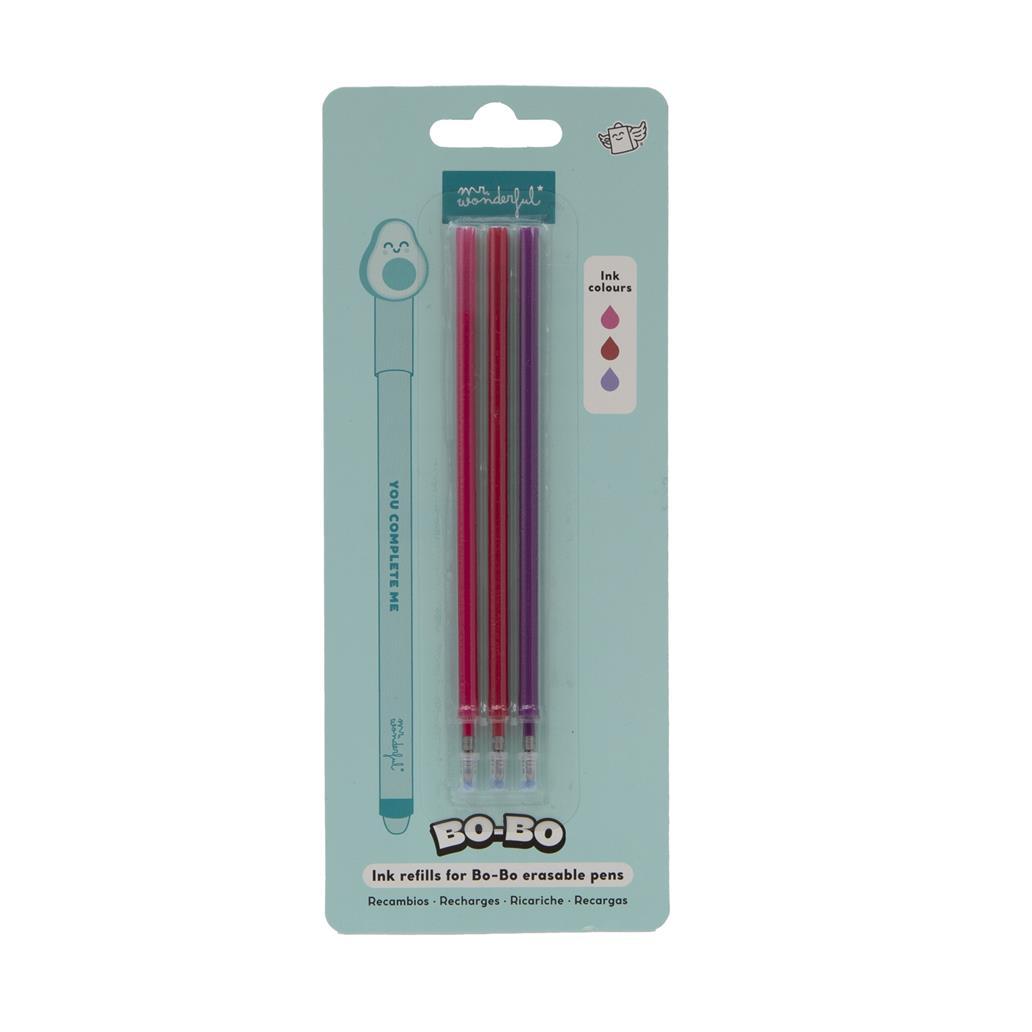 Conjunto de 3 recargas Vermelho, Rosa e Lilás para caneta apagável Mr Wonderful - Papelaria Encantada