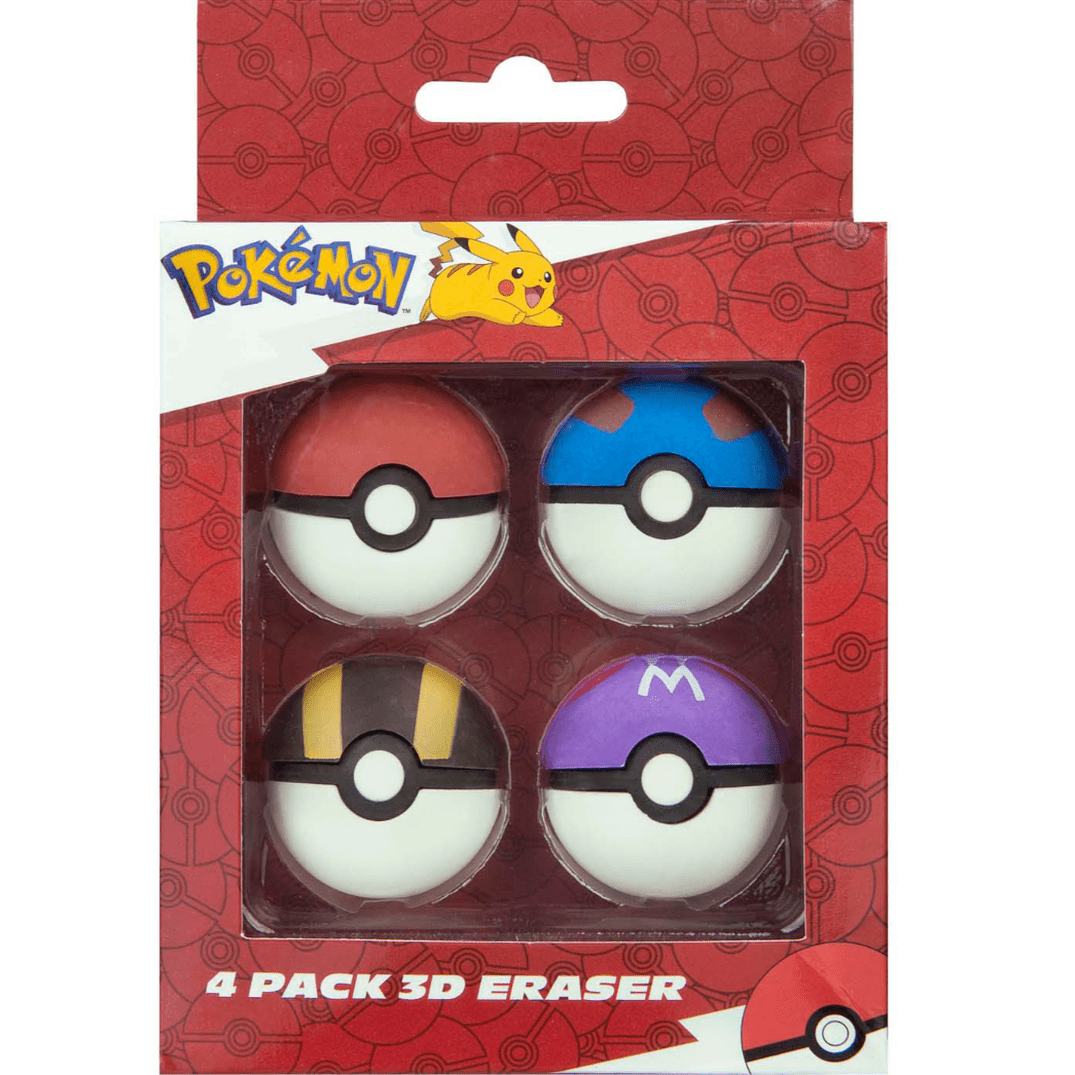 Conjunto de 4 borrachas em formato pokebola - Pokemon - Papelaria Encantada