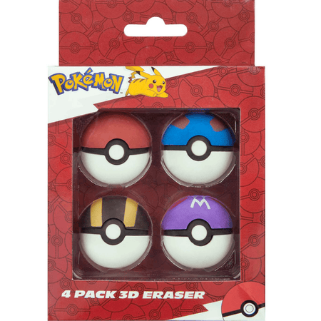 Conjunto de 4 borrachas em formato pokebola - Pokemon - Papelaria Encantada