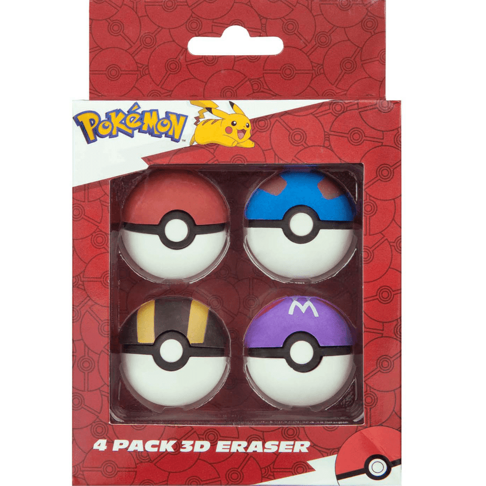 Conjunto de 4 borrachas em formato pokebola - Pokemon - Papelaria Encantada