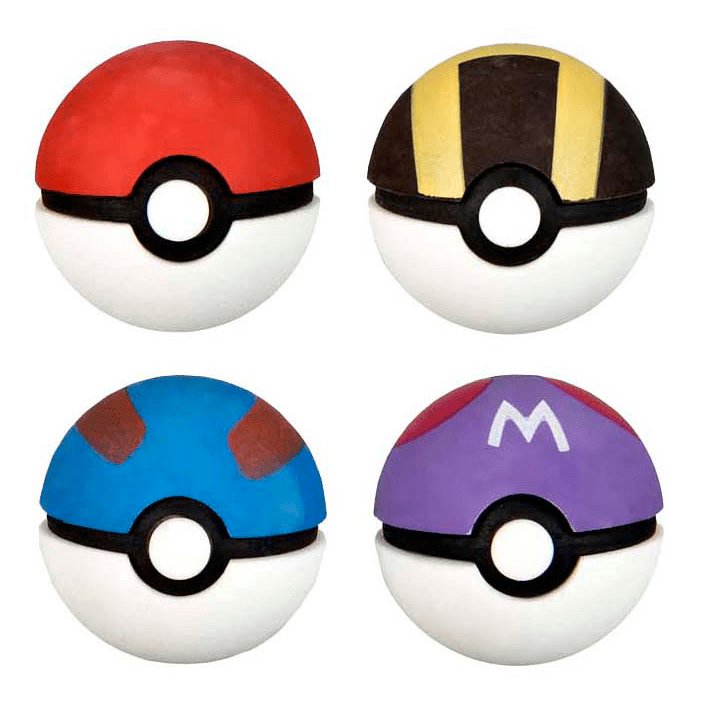 Conjunto de 4 borrachas em formato pokebola - Pokemon - Papelaria Encantada