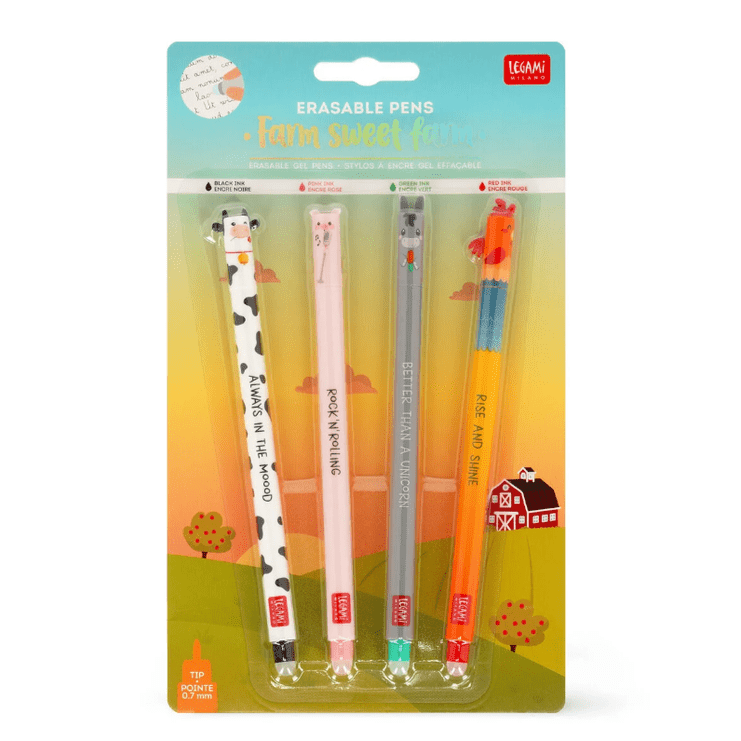 Conjunto de 4 Canetas Apagáveis Quinta (Farm) Legami - Papelaria Encantada