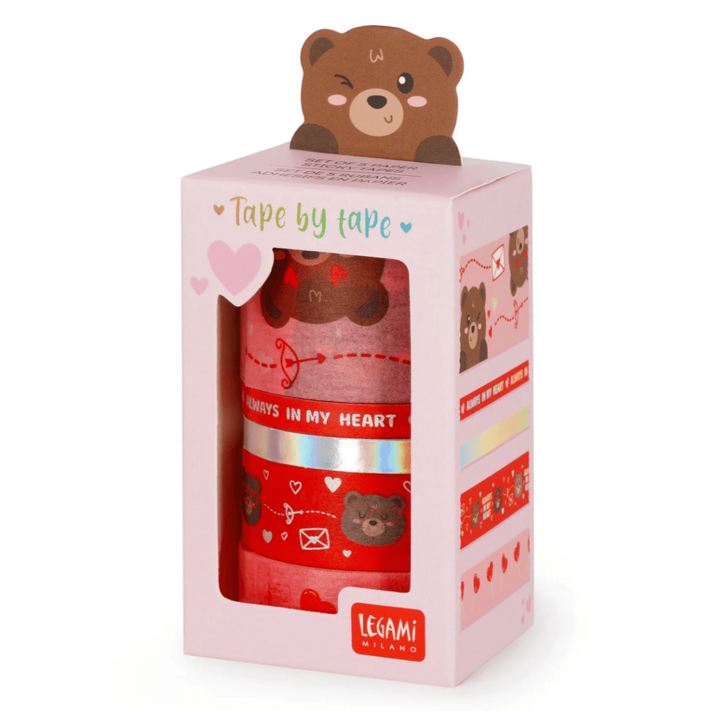Conjunto de 5 fitas adesivas decorativas em papel em forma de ursinho de peluche - Tape By Tape - Papelaria Encantada