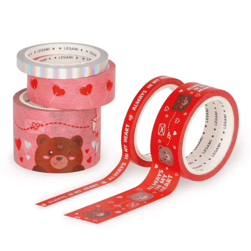 Conjunto de 5 fitas adesivas decorativas em papel em forma de ursinho de peluche - Tape By Tape - Papelaria Encantada