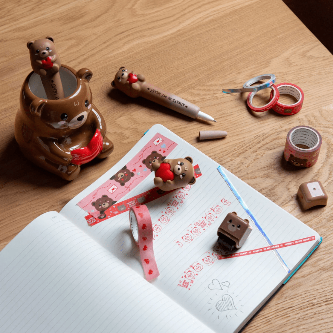 Conjunto de 5 fitas adesivas decorativas em papel em forma de ursinho de peluche - Tape By Tape - Papelaria Encantada