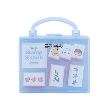 Conjunto de 6 Carimbos + almofada de tinta - Stamp & Chill Mr. Wonderful - Papelaria Encantada
