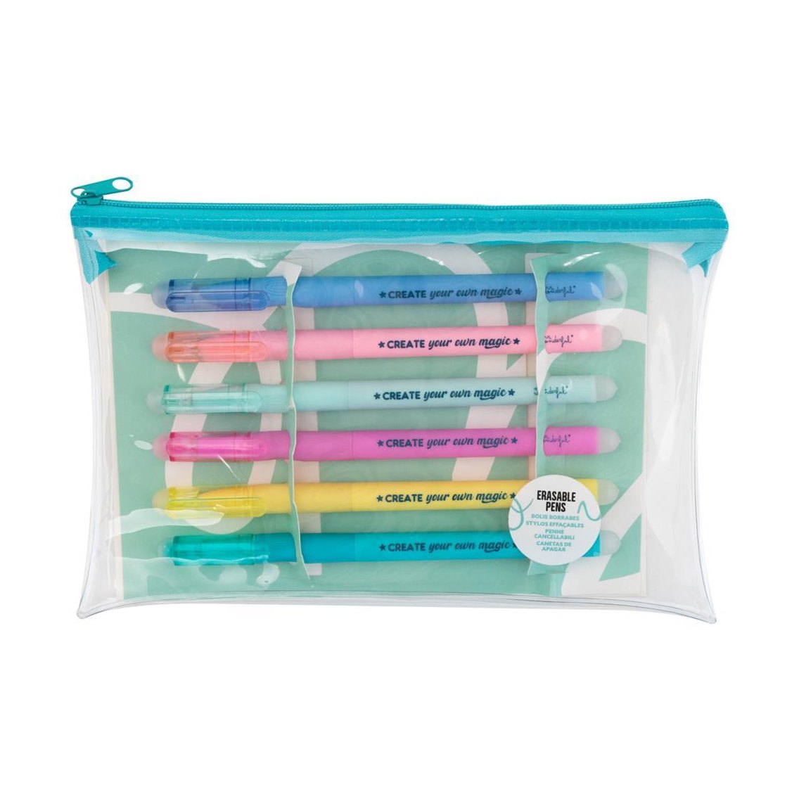 Conjunto de 6 esferográficas de cores de apagar - Create your own magic - Mr. Wonderful - Papelaria Encantada