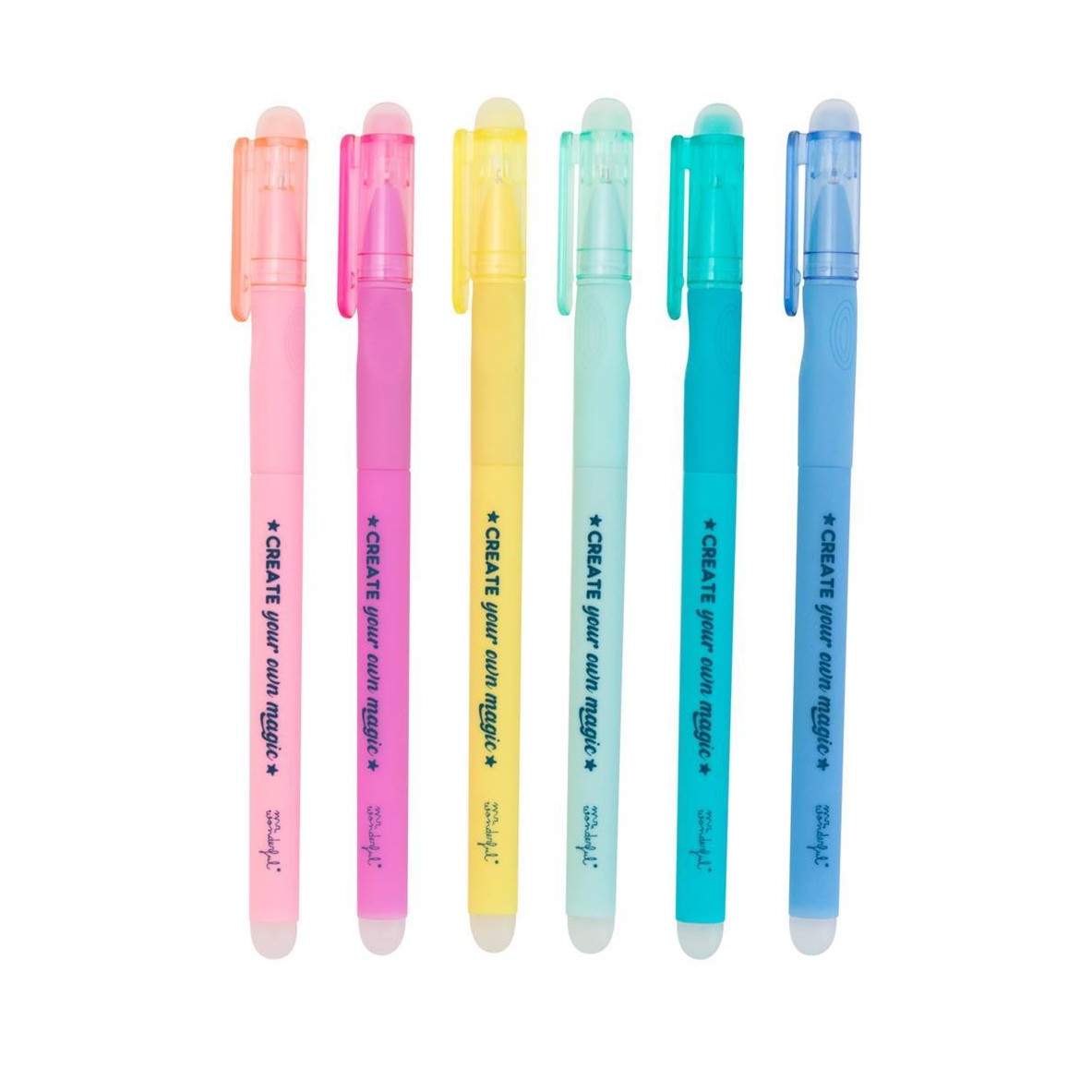 Conjunto de 6 esferográficas de cores de apagar - Create your own magic - Mr. Wonderful - Papelaria Encantada