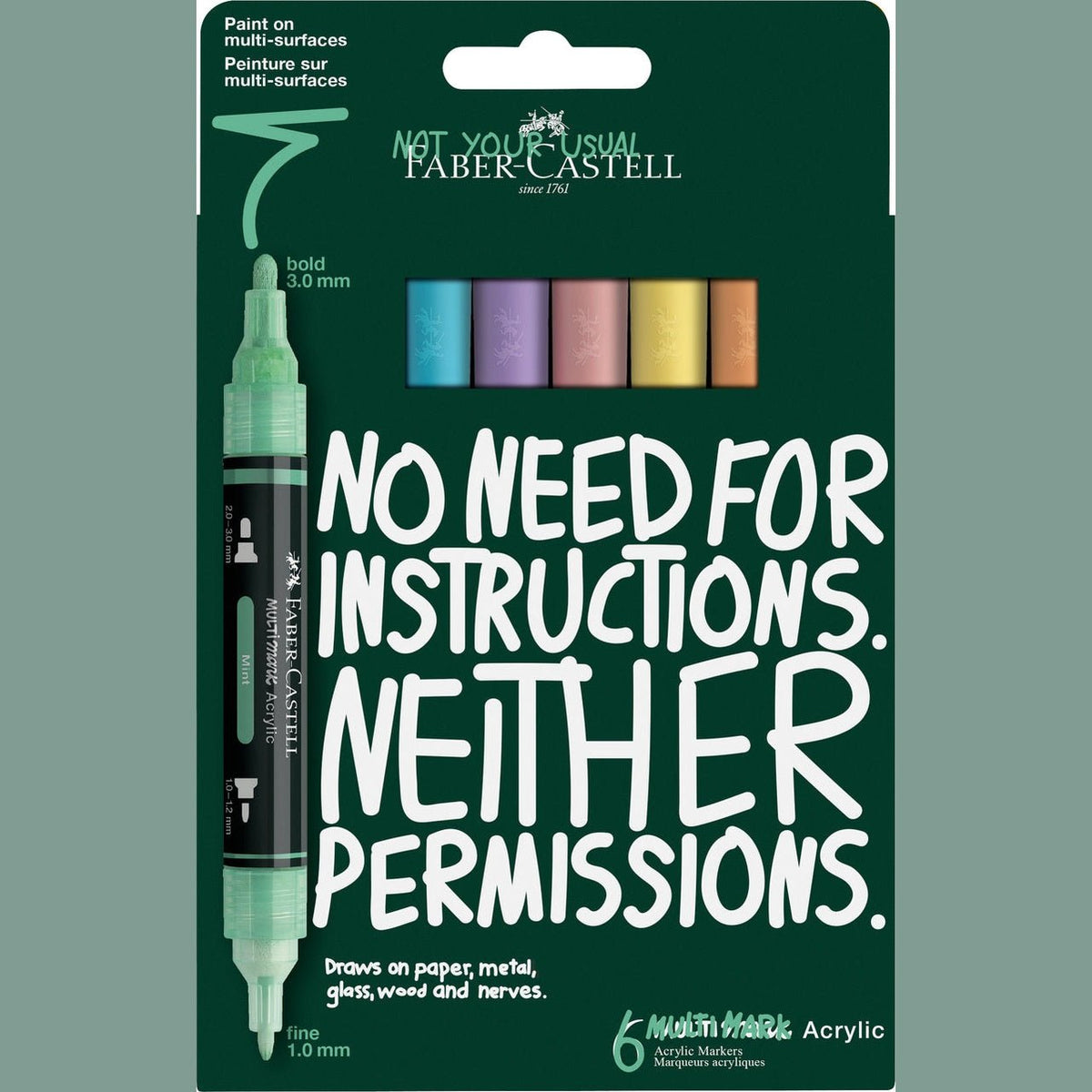 Conjunto de 6 Marcadores acrílicos Faber - Castell Multi Mark Tons Pastel - Papelaria Encantada
