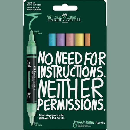 Conjunto de 6 Marcadores acrílicos Faber - Castell Multi Mark Tons Pastel - Papelaria Encantada