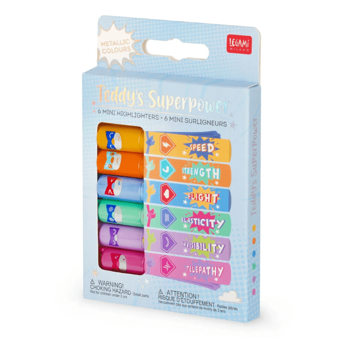 Conjunto de 6 Mini Marcadores - Teddy's Superpower Legami - Papelaria Encantada