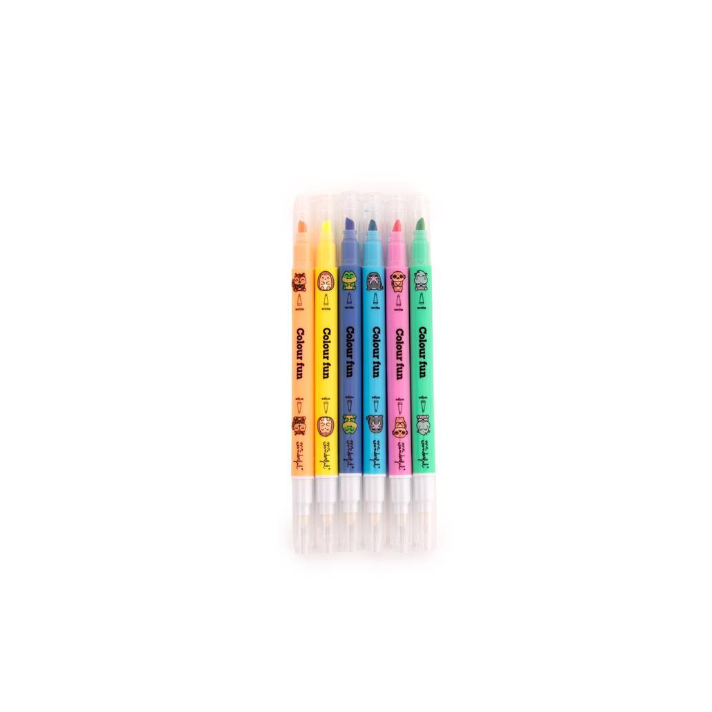 Conjunto de 6 Sublinhadores Apagáveis - Wonder Comic Mr Wonderful - Papelaria Encantada