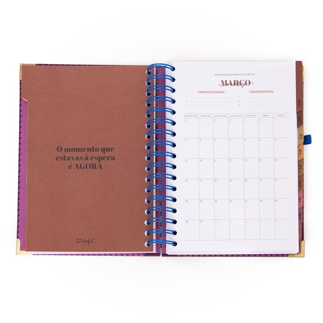 Conjunto de Agenda Office 2026 Diária + Esferográfica - A vida é hoje Mr Wonderful - Papelaria Encantada