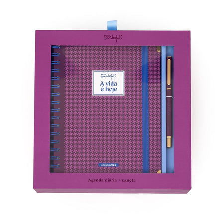 Conjunto de Agenda Office 2026 Diária + Esferográfica - A vida é hoje Mr Wonderful - Papelaria Encantada