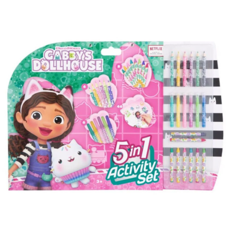 Conjunto de atividades e colorir 5 em 1 Gabby's Dollhouse - Papelaria Encantada