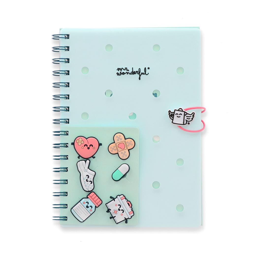 Conjunto de Caderno A5 com Pins - Para o pessoal de Saúde - Mr. Wonderful - Papelaria Encantada