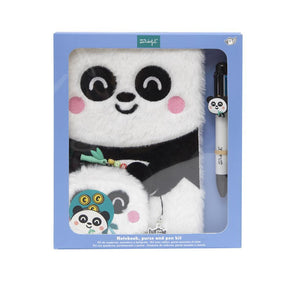 Conjunto de caderno A5 + porta - moedas + esferográfica apagável - Panda - Papelaria Encantada