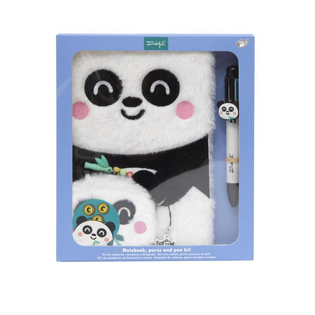 Conjunto de caderno A5 + porta - moedas + esferográfica apagável - Panda - Papelaria Encantada