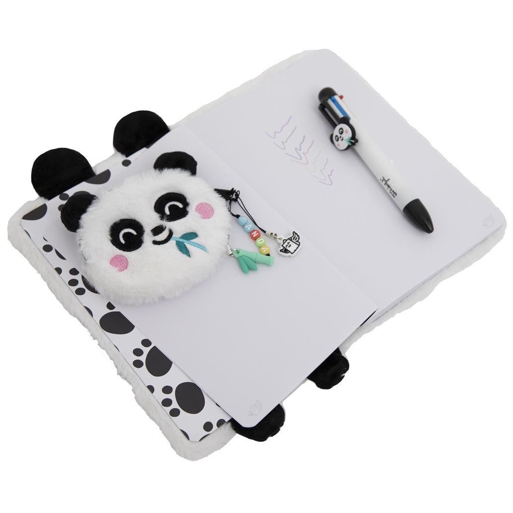 Conjunto de caderno A5 + porta - moedas + esferográfica apagável - Panda - Papelaria Encantada