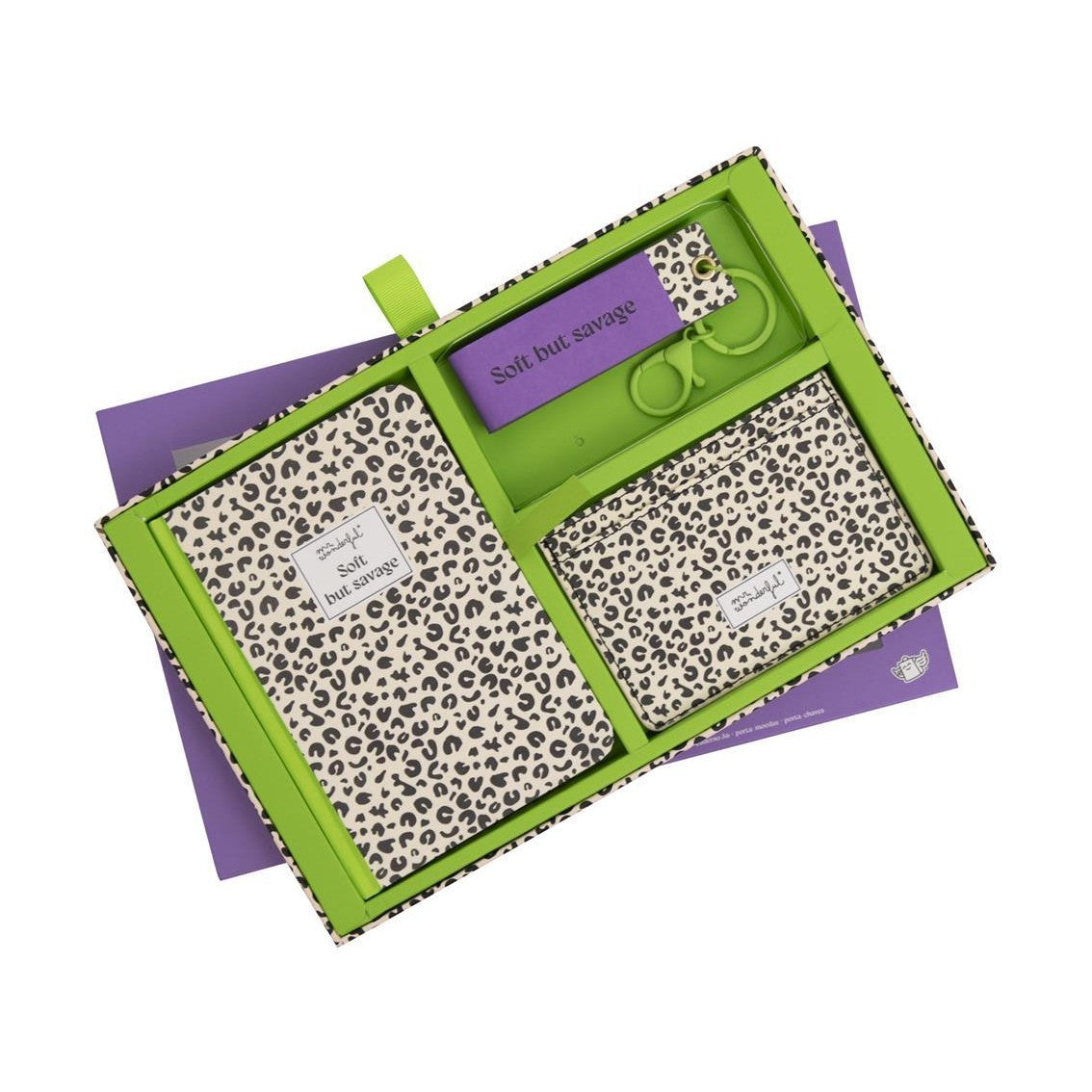 Conjunto de caderno A6 + porta moedas + porta - chaves estampado animal com bolinhas Mr.Wonderful - Papelaria Encantada