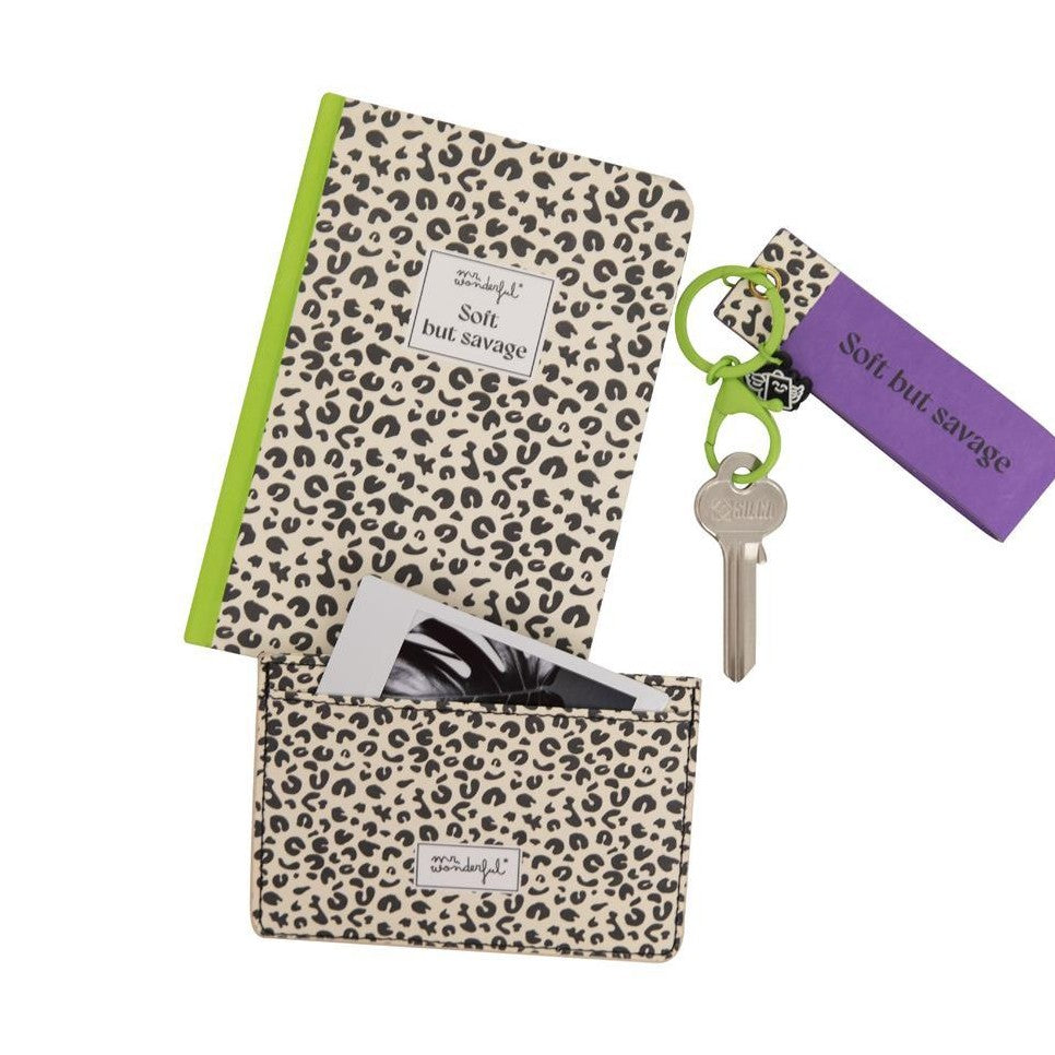 Conjunto de caderno A6 + porta moedas + porta - chaves estampado animal com bolinhas Mr.Wonderful - Papelaria Encantada
