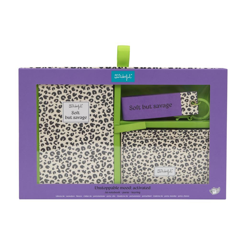Conjunto de caderno A6 + porta moedas + porta - chaves estampado animal com bolinhas Mr.Wonderful - Papelaria Encantada
